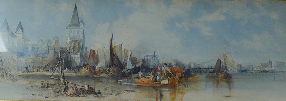 George Howse (1800-1860), watercolour, view of Cologne, unsigned, inscribed on the mount, 24 x 65cm, gilt frame. Condition - fair